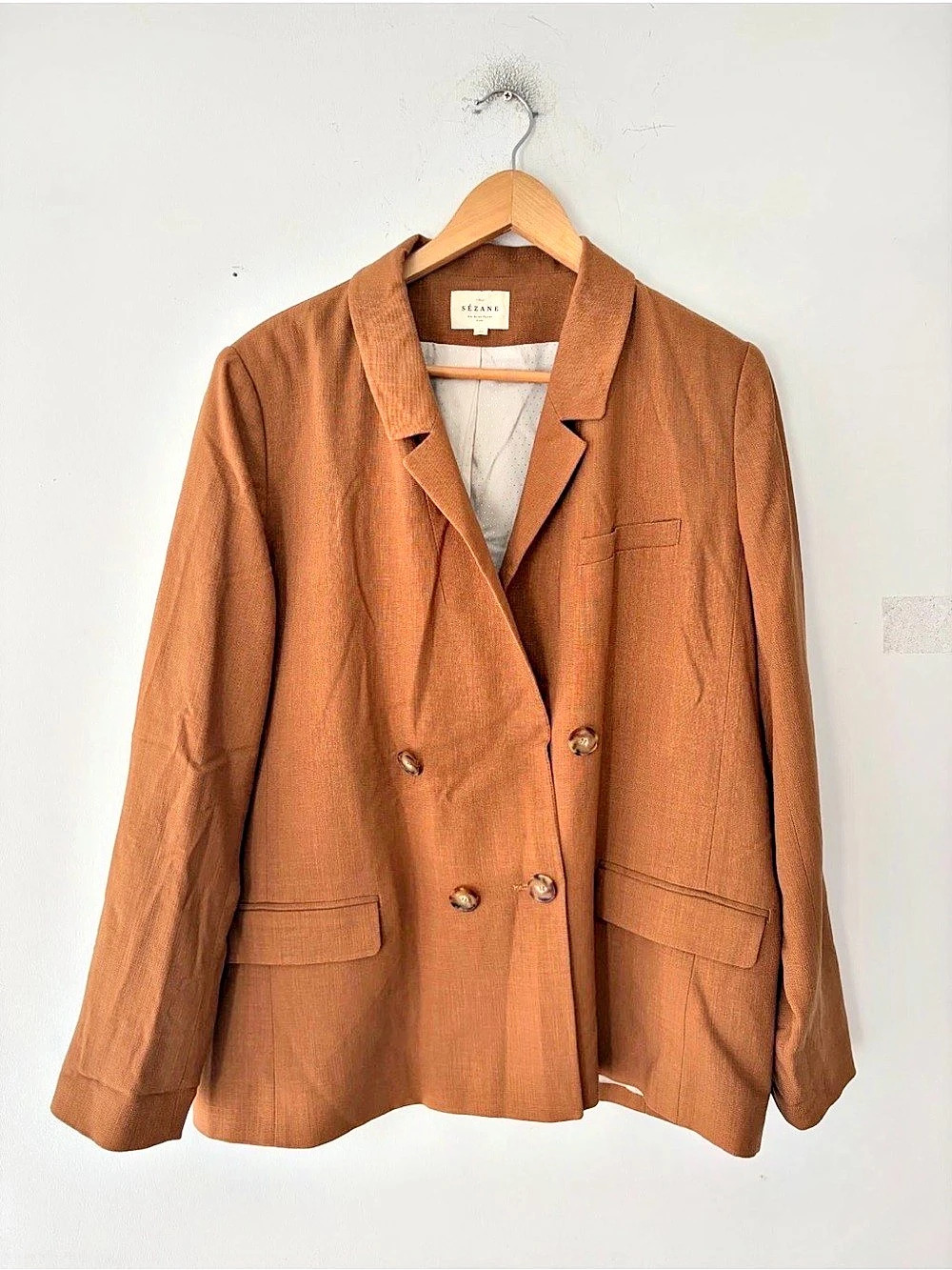 Sézane Brown Double-Breasted Blazer Size 46 L